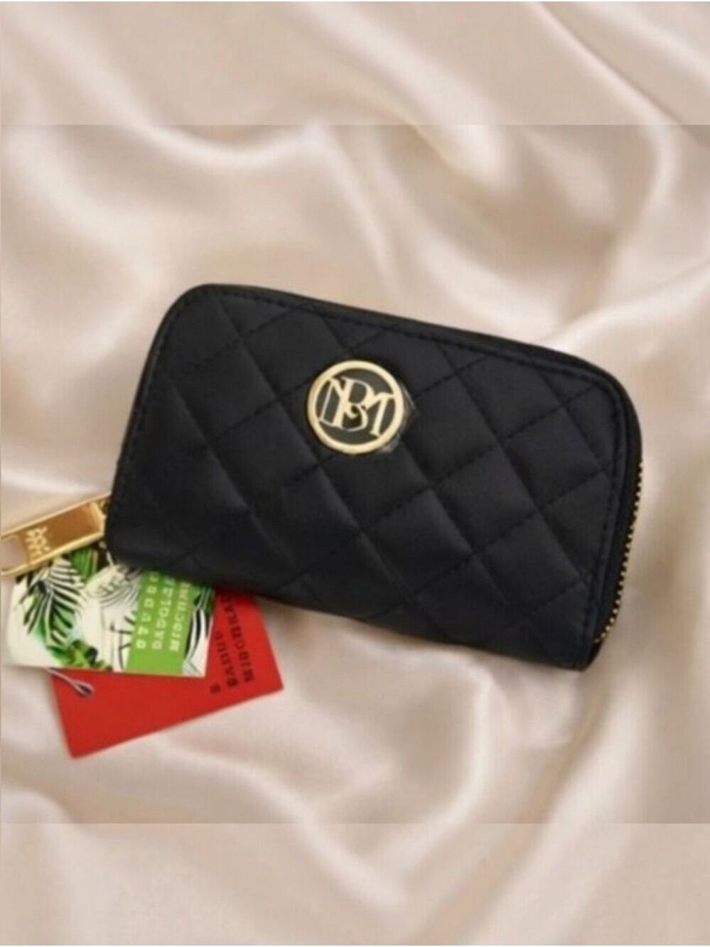 Badgley Mischka Black Quilted Vegan Leather Wallet NWT